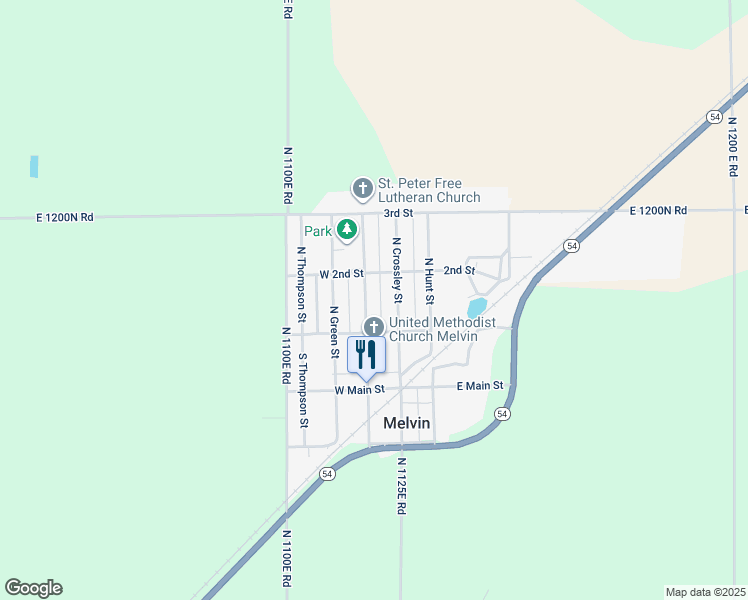 map of restaurants, bars, coffee shops, grocery stores, and more near 221 North Center Street in Melvin