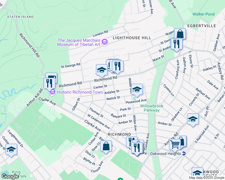 map of restaurants, bars, coffee shops, grocery stores, and more near 80A Center Street in Staten Island