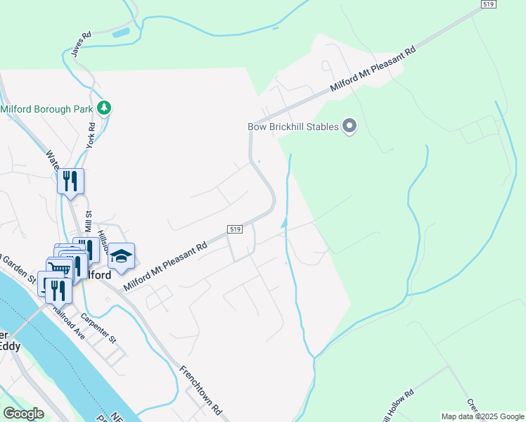map of restaurants, bars, coffee shops, grocery stores, and more near 315 Milford Mount Pleasant Road in Milford