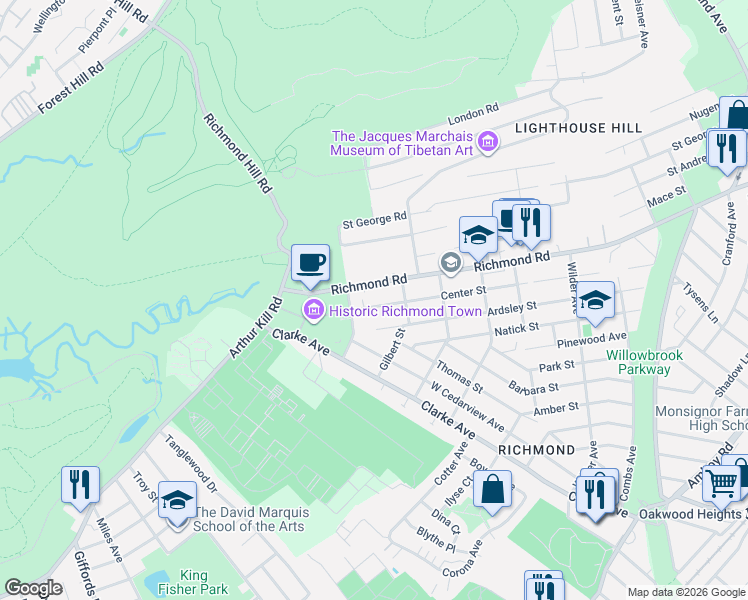 map of restaurants, bars, coffee shops, grocery stores, and more near 3664 Richmond Road in Staten Island