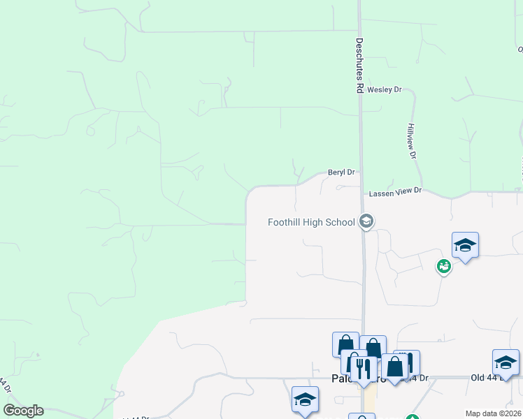 map of restaurants, bars, coffee shops, grocery stores, and more near 21885 Beryl Drive in Palo Cedro