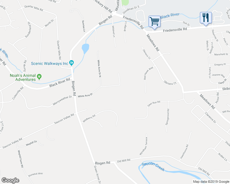 map of restaurants, bars, coffee shops, grocery stores, and more near 1708 White Acre Drive in Bethlehem