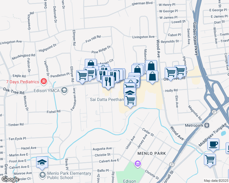 map of restaurants, bars, coffee shops, grocery stores, and more near 4 Dayton Drive in Edison