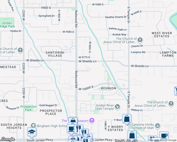 map of restaurants, bars, coffee shops, grocery stores, and more near 1639 Merit Parkway in South Jordan