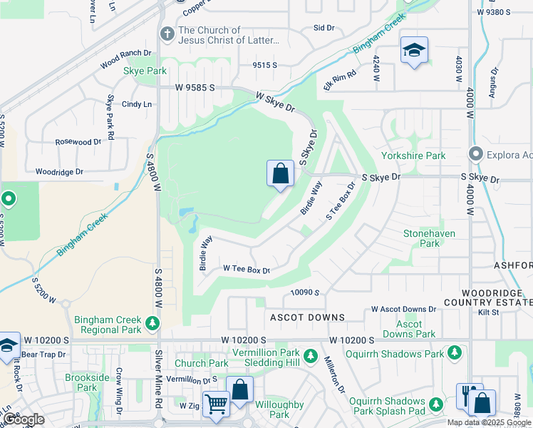 map of restaurants, bars, coffee shops, grocery stores, and more near 4575 Saint Andrews Drive in South Jordan