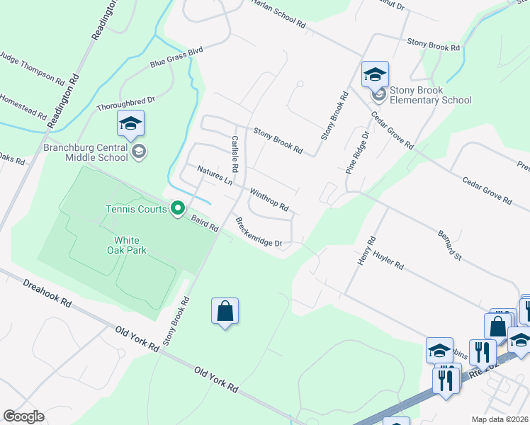 map of restaurants, bars, coffee shops, grocery stores, and more near 106 Red Crest Lane in Branchburg