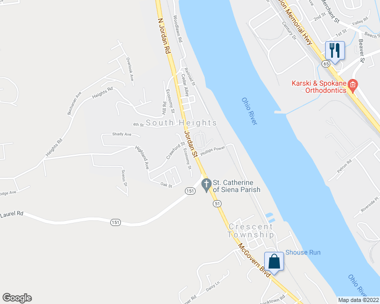 map of restaurants, bars, coffee shops, grocery stores, and more near 4092 Jordan Street in South Heights