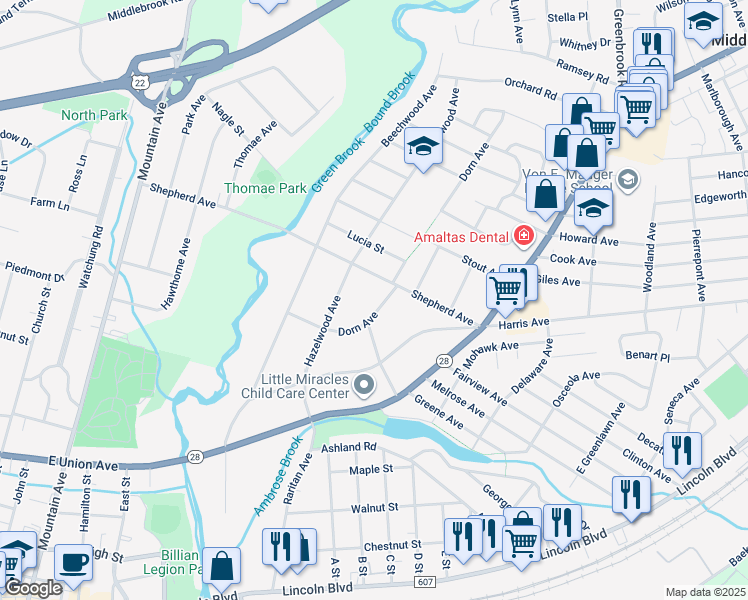 map of restaurants, bars, coffee shops, grocery stores, and more near 319 Dorn Avenue in Middlesex