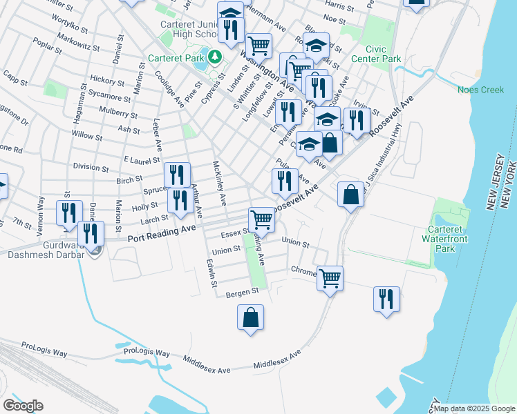 map of restaurants, bars, coffee shops, grocery stores, and more near in Carteret