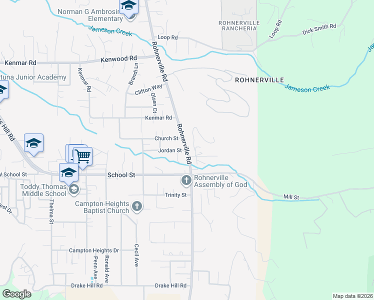 map of restaurants, bars, coffee shops, grocery stores, and more near Rohnerville Road in Fortuna