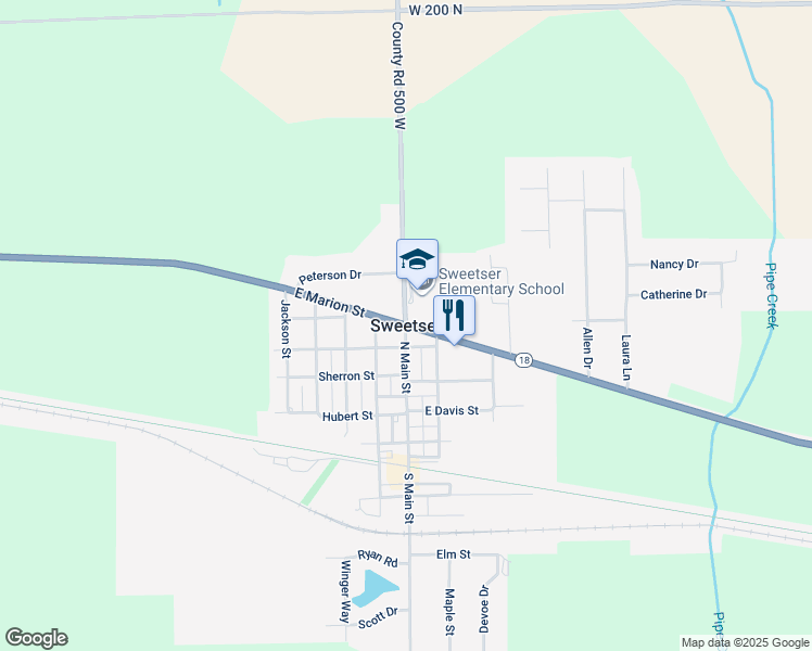 map of restaurants, bars, coffee shops, grocery stores, and more near in Sweetser