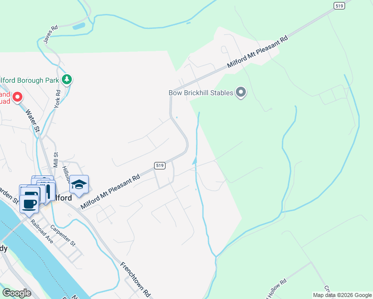 map of restaurants, bars, coffee shops, grocery stores, and more near 333 Milford Mount Pleasant Road in Milford
