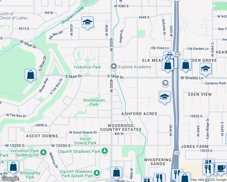 map of restaurants, bars, coffee shops, grocery stores, and more near 9871 4000 West in South Jordan