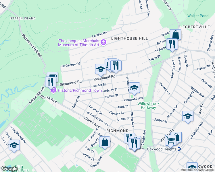 map of restaurants, bars, coffee shops, grocery stores, and more near 80A Center Street in Staten Island