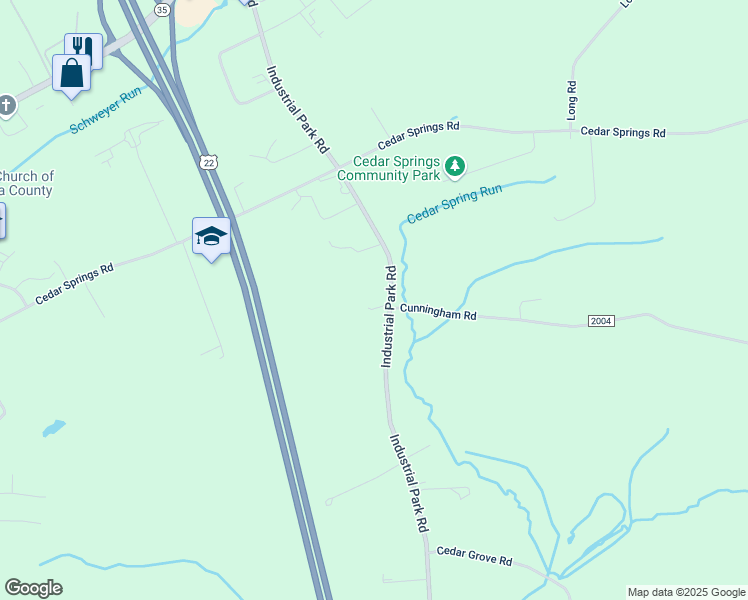 map of restaurants, bars, coffee shops, grocery stores, and more near 1927 Industrial Park Road in Mifflintown