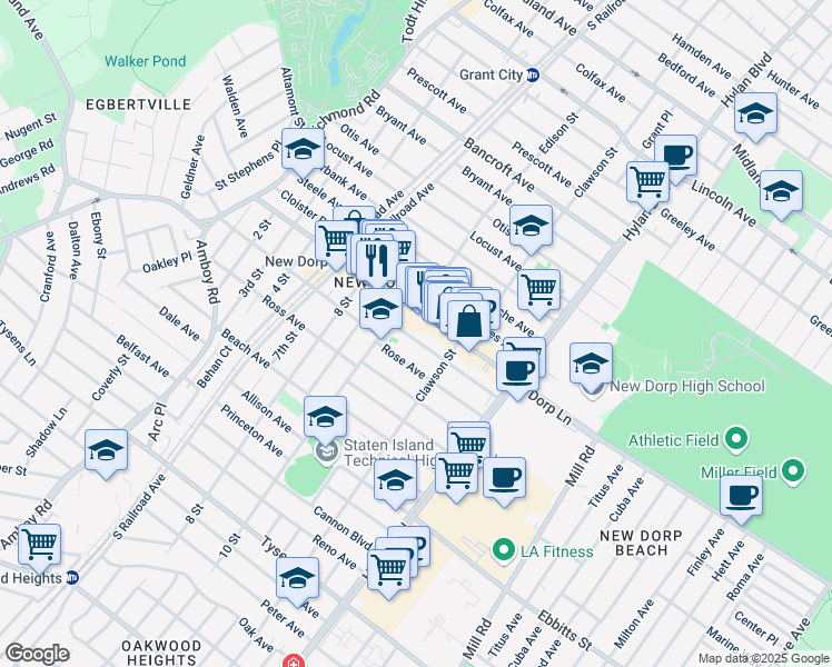 map of restaurants, bars, coffee shops, grocery stores, and more near 27 Coddington Avenue in Staten Island