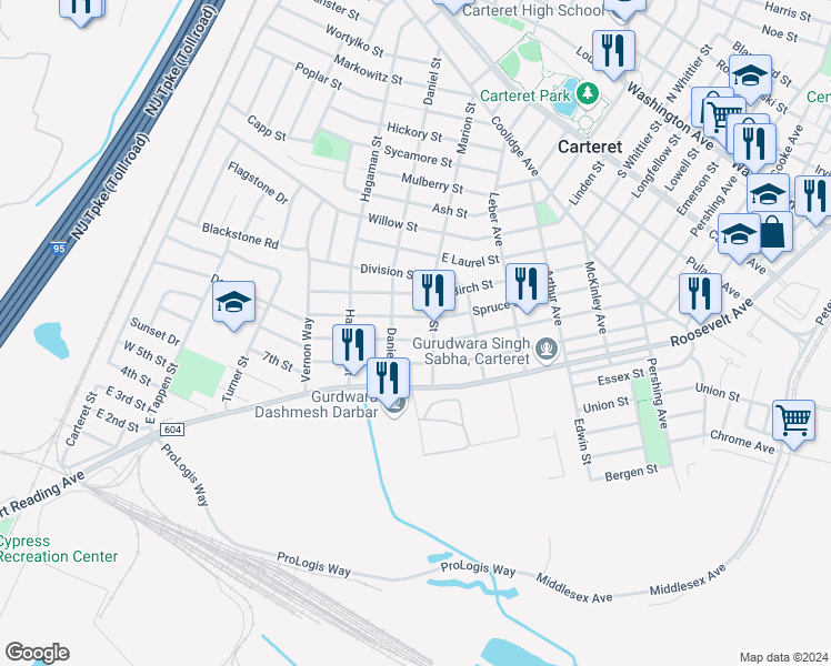map of restaurants, bars, coffee shops, grocery stores, and more near 89 Holly Street in Woodbridge Township
