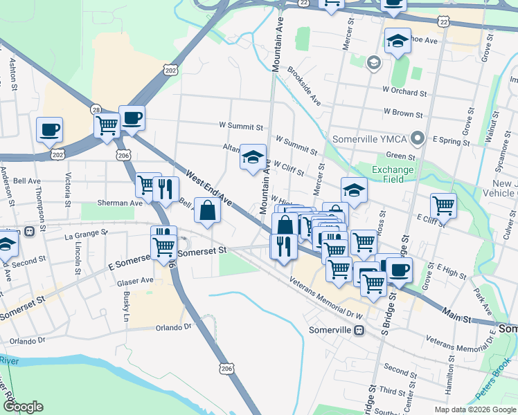 map of restaurants, bars, coffee shops, grocery stores, and more near 21 Mountain Avenue in Somerville