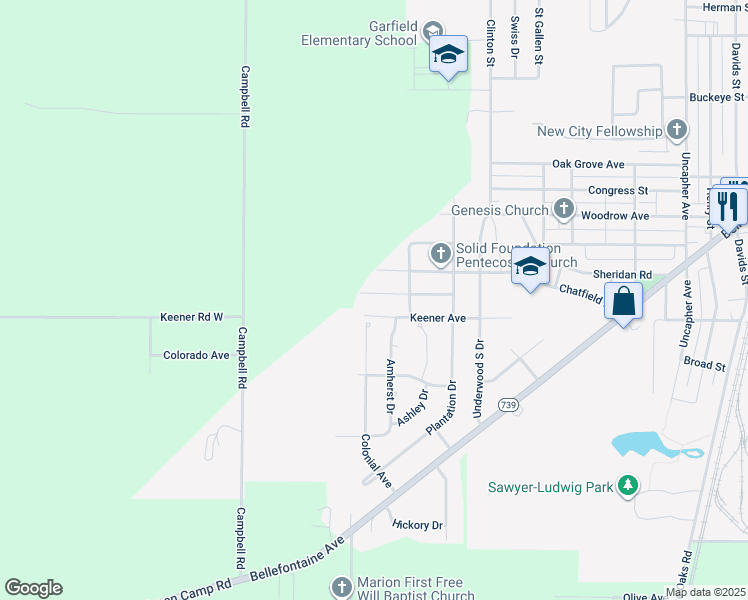 map of restaurants, bars, coffee shops, grocery stores, and more near 1207 Woodbine Avenue in Marion