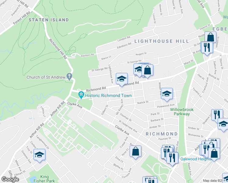 map of restaurants, bars, coffee shops, grocery stores, and more near 169 Center Street in Staten Island