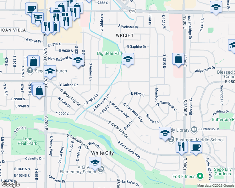 map of restaurants, bars, coffee shops, grocery stores, and more near 9878 Barium Lane in Sandy