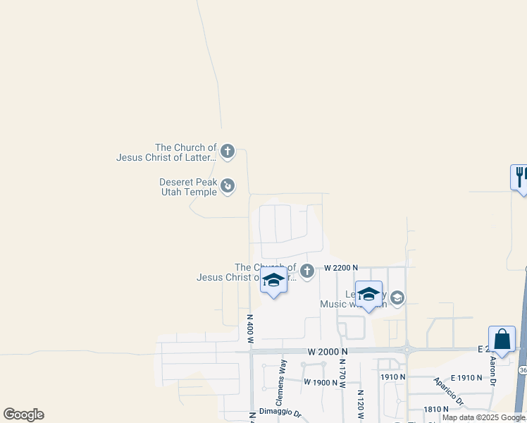 map of restaurants, bars, coffee shops, grocery stores, and more near 2313 North 370 West in Tooele