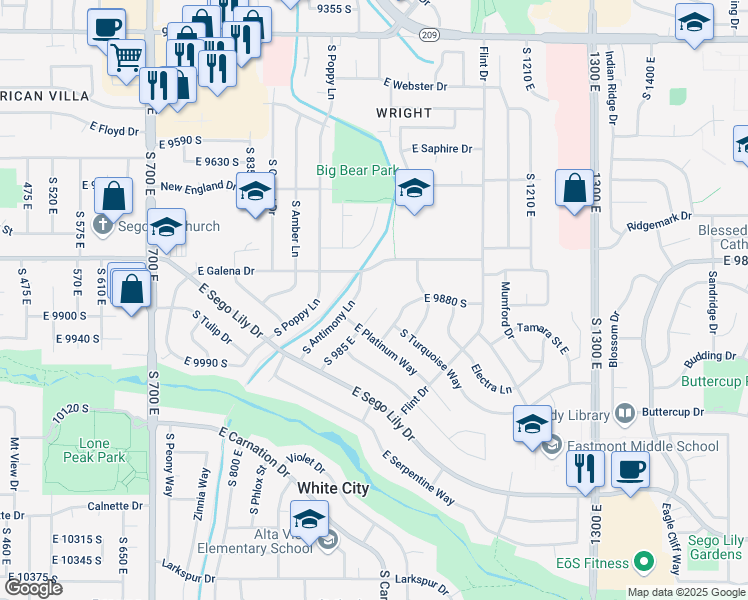 map of restaurants, bars, coffee shops, grocery stores, and more near 9878 Barium Lane in Sandy