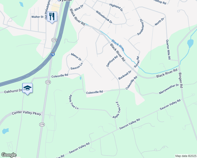 map of restaurants, bars, coffee shops, grocery stores, and more near 1486 Saucon Meadow Court in Bethlehem
