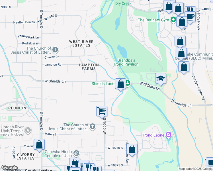 map of restaurants, bars, coffee shops, grocery stores, and more near 9857 South 1000 West in South Jordan