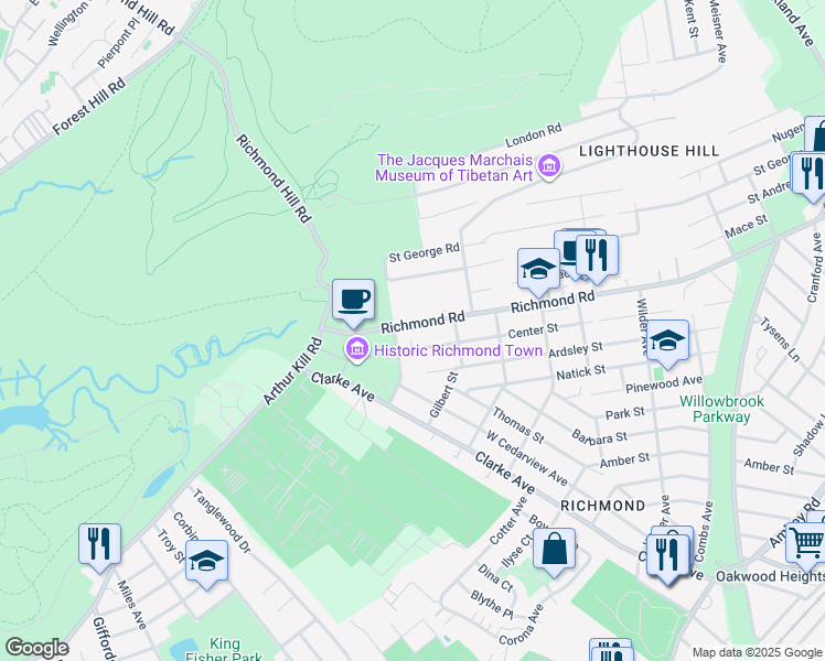 map of restaurants, bars, coffee shops, grocery stores, and more near 3664 Richmond Road in Staten Island