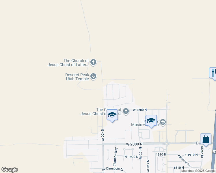 map of restaurants, bars, coffee shops, grocery stores, and more near 2313 North 370 West in Tooele