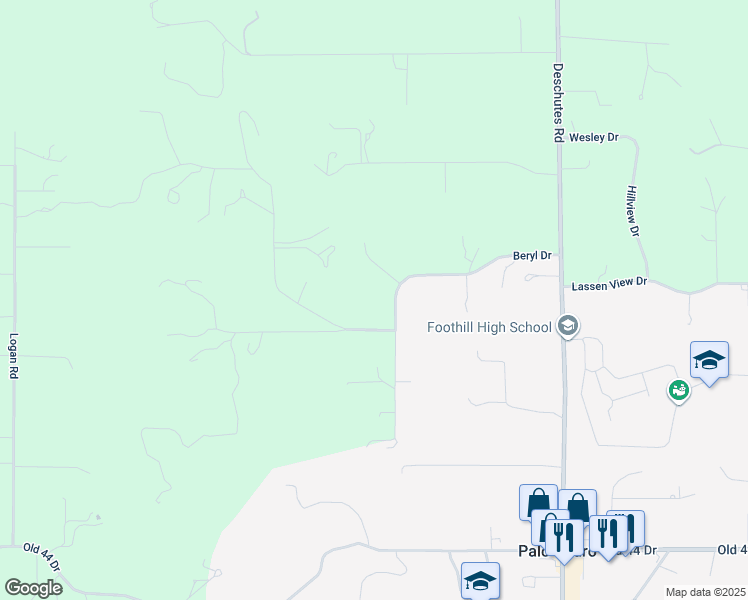 map of restaurants, bars, coffee shops, grocery stores, and more near 21850 Beryl Drive in Palo Cedro