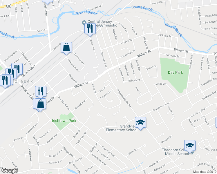 map of restaurants, bars, coffee shops, grocery stores, and more near 18 Lily Lane in Piscataway