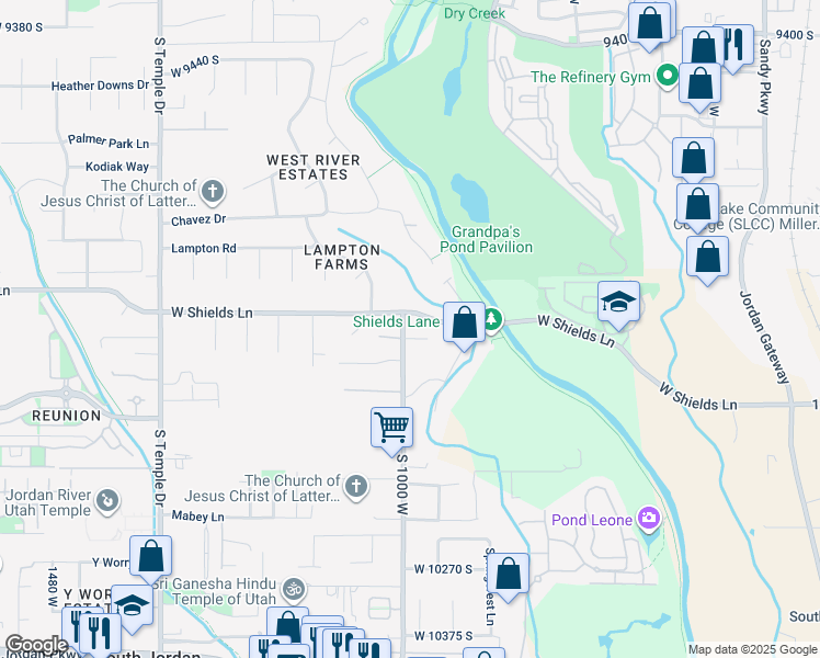 map of restaurants, bars, coffee shops, grocery stores, and more near 9857 South 1000 West in South Jordan