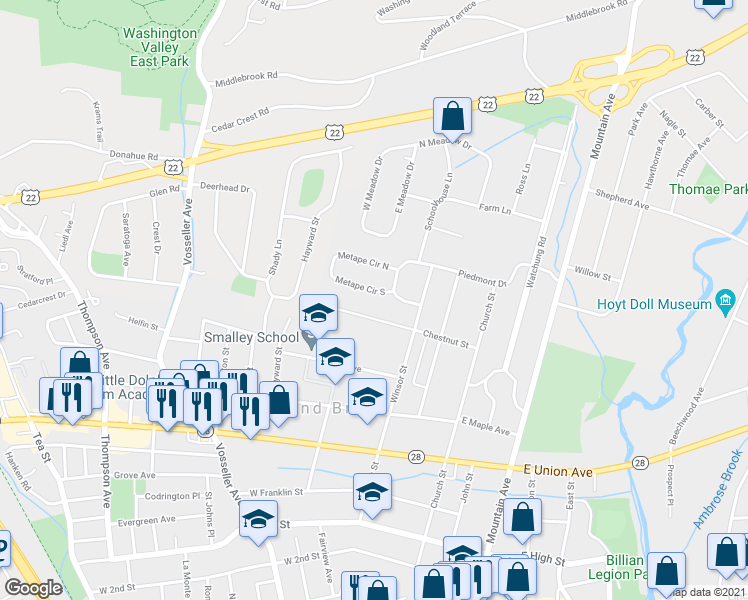 map of restaurants, bars, coffee shops, grocery stores, and more near 264 Metape Circle South in Bound Brook