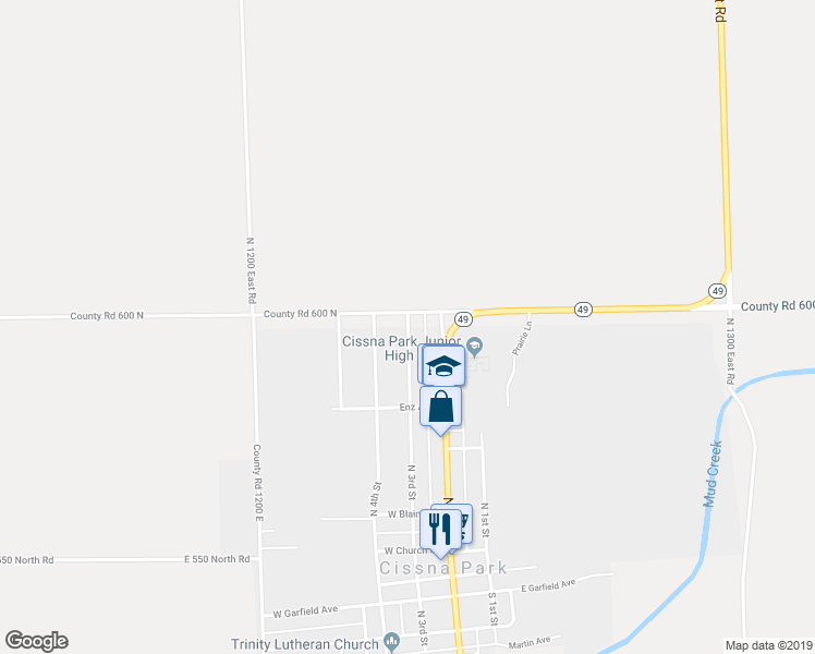 map of restaurants, bars, coffee shops, grocery stores, and more near 533 North 3rd Street in Cissna Park