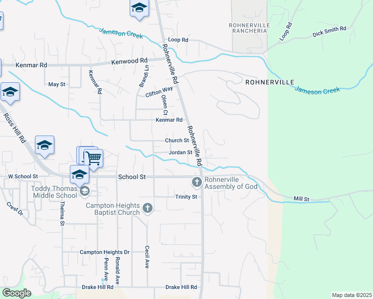 map of restaurants, bars, coffee shops, grocery stores, and more near 3601 Jordan Street in Fortuna