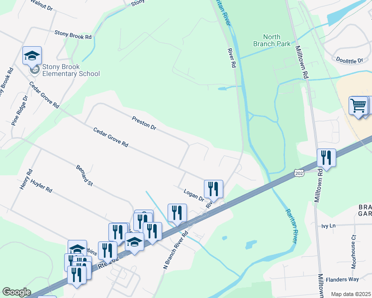 map of restaurants, bars, coffee shops, grocery stores, and more near 14 Preston Drive in Somerville