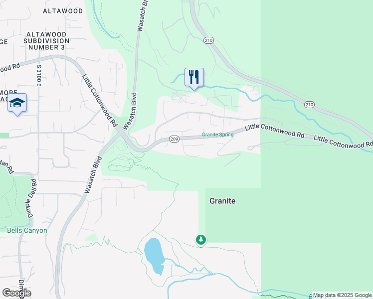 map of restaurants, bars, coffee shops, grocery stores, and more near 9858 Alta Ridge Circle in Sandy