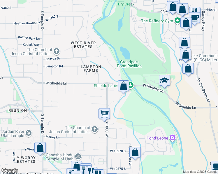 map of restaurants, bars, coffee shops, grocery stores, and more near 9857 South 1000 West in South Jordan