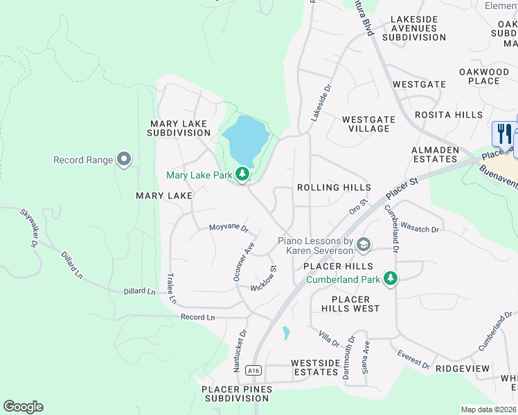 map of restaurants, bars, coffee shops, grocery stores, and more near 1777 Mary Lake Dr in Redding