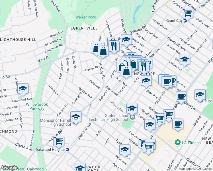 map of restaurants, bars, coffee shops, grocery stores, and more near 236 3rd Street in Staten Island