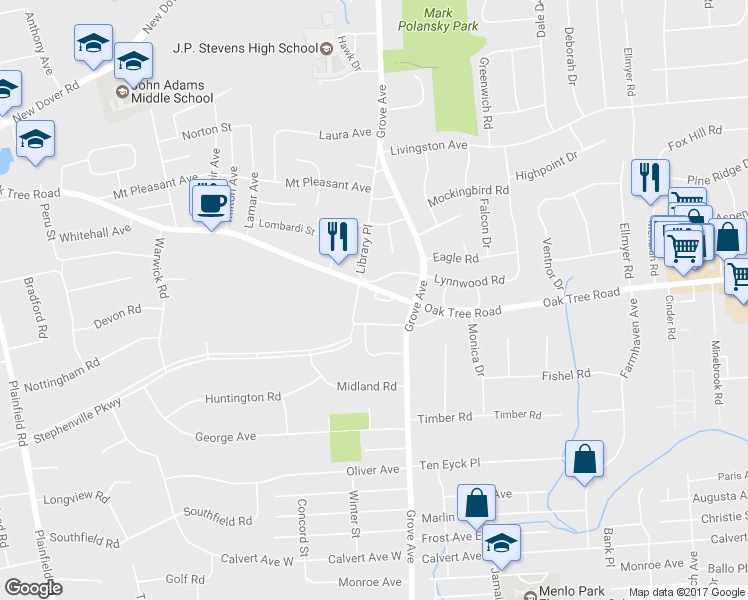 map of restaurants, bars, coffee shops, grocery stores, and more near 4 Marc Court in Edison