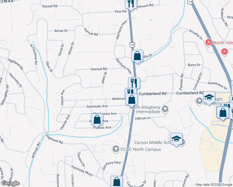 map of restaurants, bars, coffee shops, grocery stores, and more near 179 Perryvista Avenue in Pittsburgh