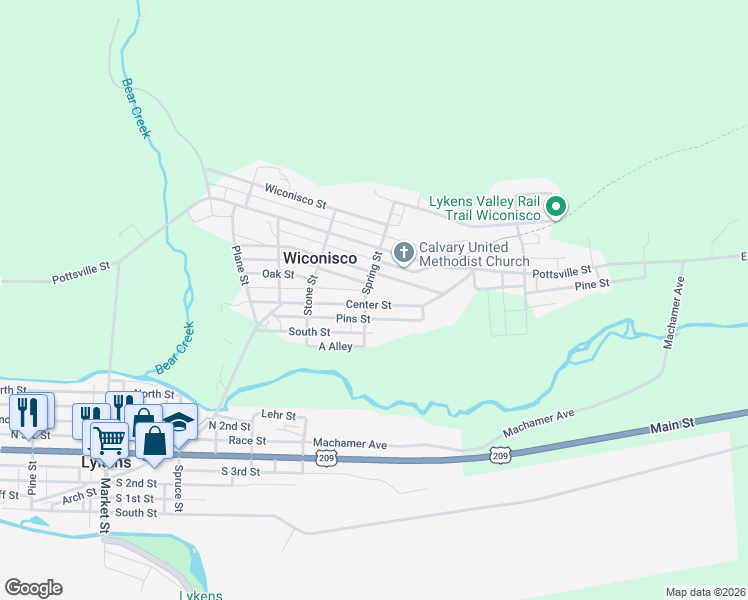 map of restaurants, bars, coffee shops, grocery stores, and more near 504 Center Street in Lykens