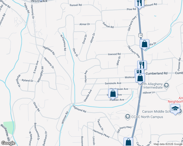 map of restaurants, bars, coffee shops, grocery stores, and more near 508 Troutwood Drive in Pittsburgh