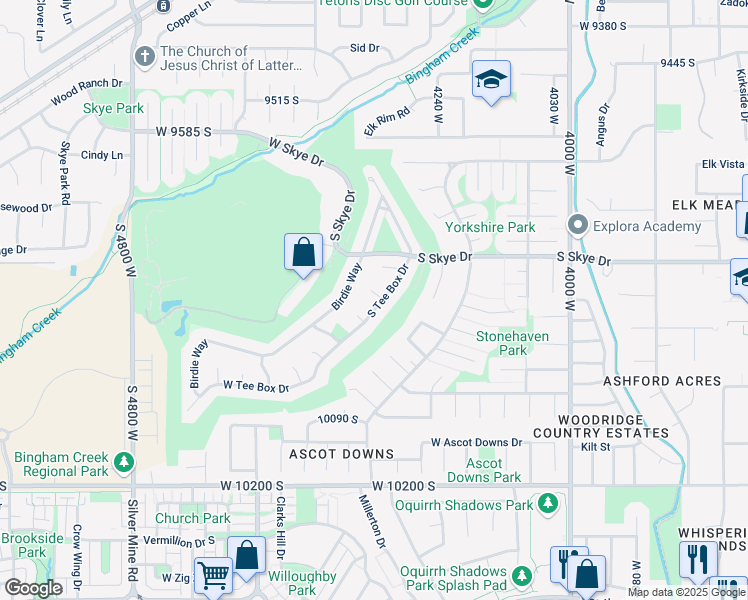 map of restaurants, bars, coffee shops, grocery stores, and more near 9876 Tee Box Drive in South Jordan