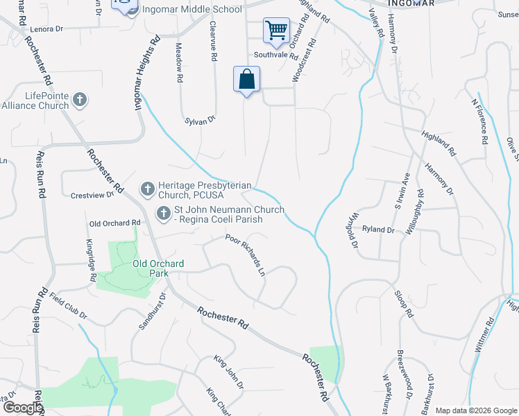 map of restaurants, bars, coffee shops, grocery stores, and more near 9200 Tanbark Drive in Pittsburgh