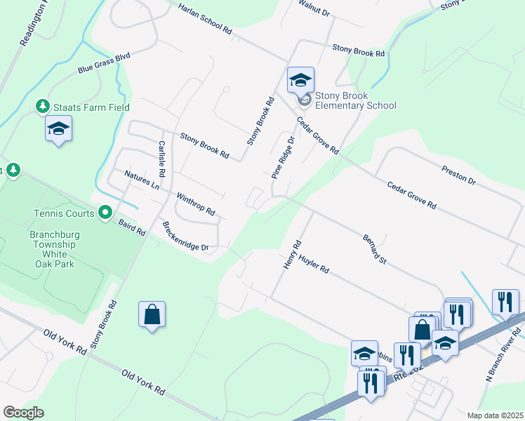 map of restaurants, bars, coffee shops, grocery stores, and more near 211 Bernard Street in Branchburg
