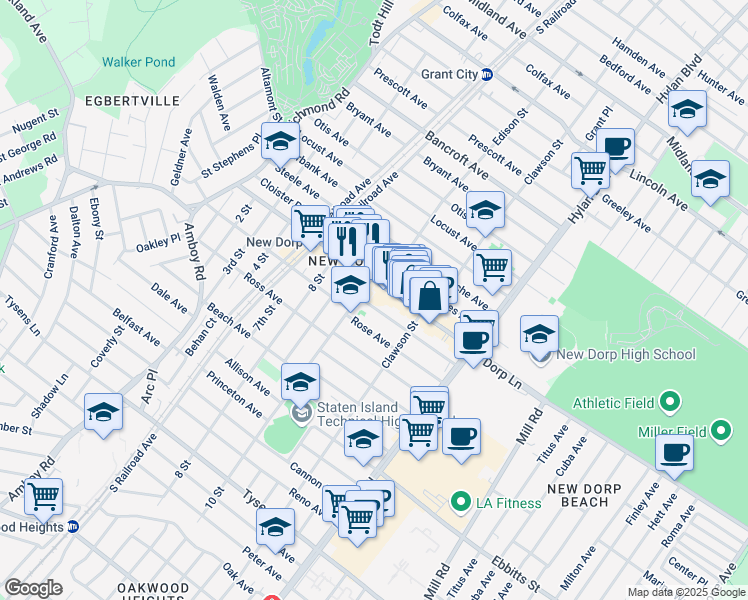 map of restaurants, bars, coffee shops, grocery stores, and more near 27 Coddington Avenue in Staten Island